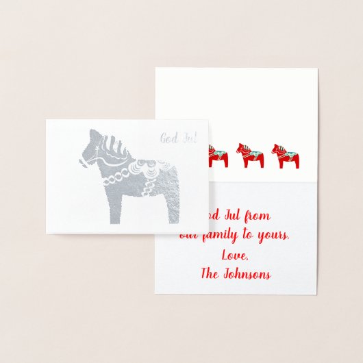 Silver Foil Dala Horse God Jul Carte de voeux (Affichage)