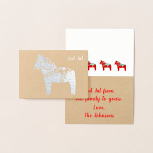 Silver Foil Dala Horse God Jul Wenskaart Folie Kaarten