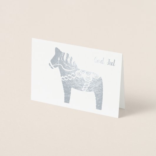 Silver Foil Dala Horse God Jul Wenskaart Folie Kaarten (Voorkant)