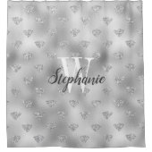 Silver Foil Diamond Glitter Pattern Monogram Douchegordijn (Voorkant)