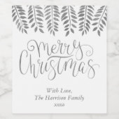 Silver Foil Effect Typography Merry Christmas Wijn Etiket (Enkel label)