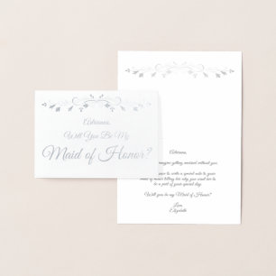 Silver Foil Elegant Maid of Honor proposal card Folie Kaarten