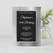 Silver Foil en Black 50th Birthday Kaart (Staand voorkant)