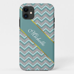 Silver Foil en Blauwgroen ZigZag iPhone 11 Hoesje