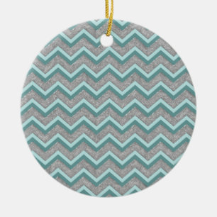 Silver Foil en Blauwgroen ZigZag Keramisch Ornament