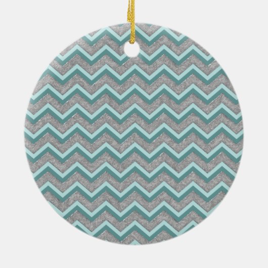 Silver Foil en Blauwgroen ZigZag Keramisch Ornament (Achterkant)