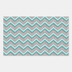 Silver Foil en Blauwgroen ZigZag Rechthoekige Sticker