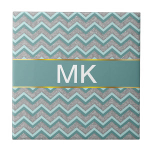 Silver Foil en Blauwgroen ZigZag Tegeltje