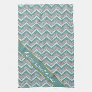 Silver Foil en Blauwgroen ZigZag Theedoek