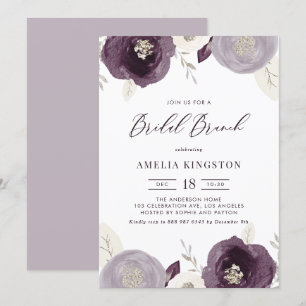 Silver Foil en Purple Flowers Chic Bridal Brunch Kaart