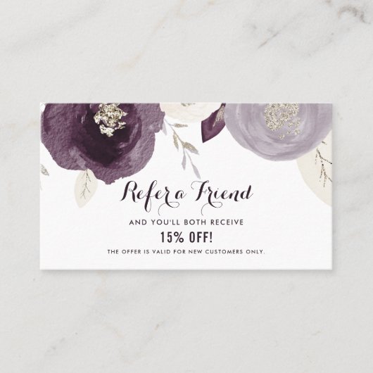 Silver Foil en Purple Flowers Chic Reference Kaart (Voorkant)