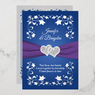 Silver Foil Floral, Joined Hearts Wedding Folie IV Folie Uitnodiging