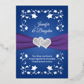 Silver Foil Floral, Joined Hearts Wedding Folie IV Folie Uitnodiging (Voorkant)