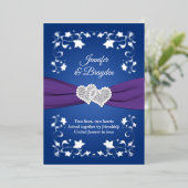 Silver Foil Floral, Joined Hearts Wedding Folie IV Folie Uitnodiging (Staand Voorkant)