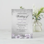 Silver Foil Floral Paarse Weddenschap Kaart (Staand voorkant)