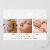 Silver Foil Foto Collage Birth Announding Folie Uitnodiging (Voorkant)