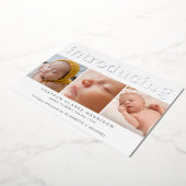 Silver Foil Foto Collage Birth Announding Folie Uitnodiging (Gedraaid)