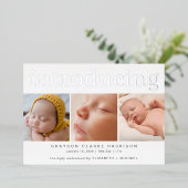 Silver Foil Foto Collage Birth Announding Folie Uitnodiging (Staand Voorkant)