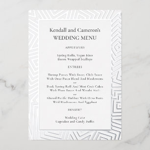 Silver Foil Geometric Border Wedding Menu Sjabloon