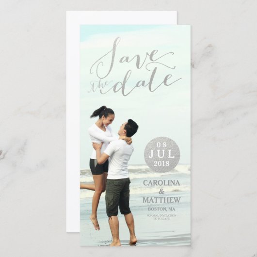Silver Foil Glamour | De datumfotokaart opslaan Save The Date (Voorkant / Achterkant)