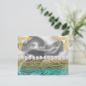 Silver Foil Gold, Blauwgroen Zebra Print Verjaarda Bedankkaart (Staand voorkant)