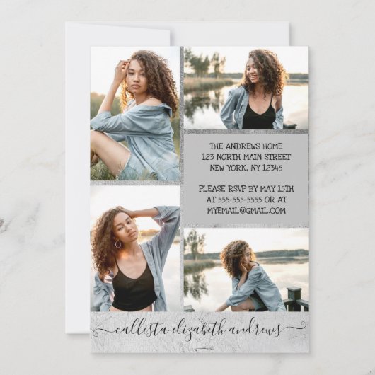 Silver Foil Halo Foto Collage Sweet 16 Kaart (Achterkant)