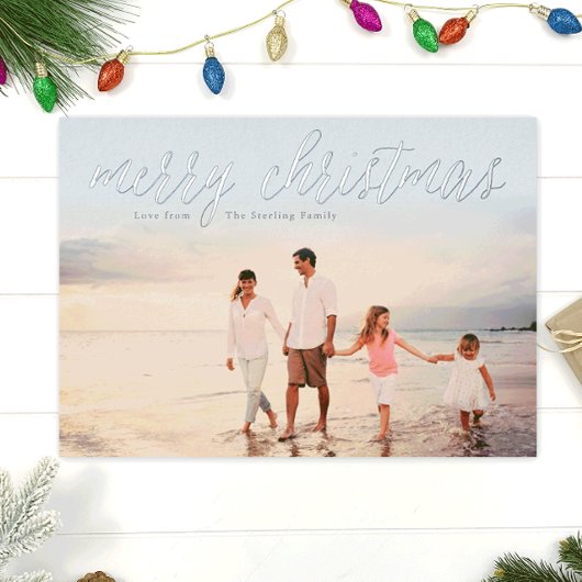 Silver Foil Joyeux Carte photo de Noël | Bleu glac