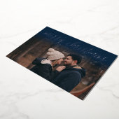 Silver Foil Joyeux Carte photo de Noël | bleu mari (Rotation)