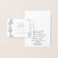 Silver Foil Leaf Wreath 50th Birthday Invitation
