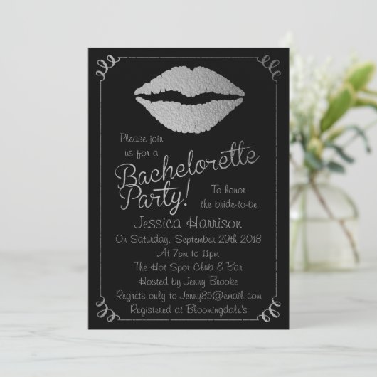 Silver Foil Lips Bachelorette Party Kaart (Staand voorkant)
