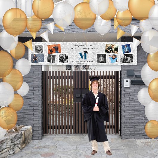 Silver Foil Monogram 10 Foto Graduation Party Spandoek