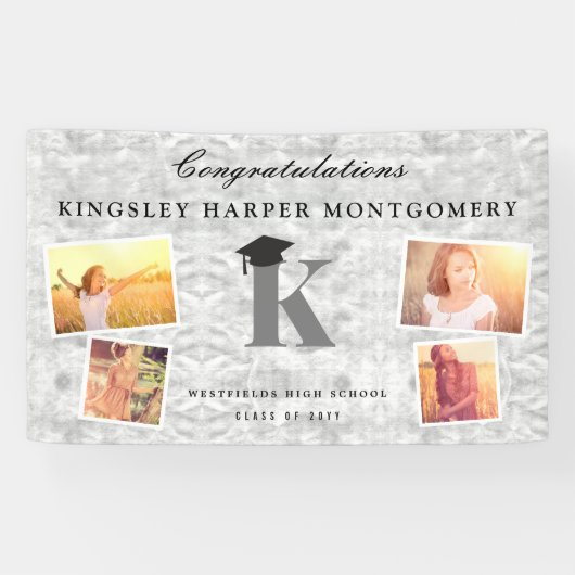 Silver Foil Monogram 4 Foto Stylish Afstudeerder P Spandoek (Horizontaal)