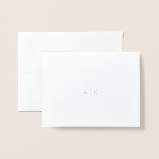 Silver Foil Monogram Note Kaart | Weddenschap Hart (Voorkant met envelop)