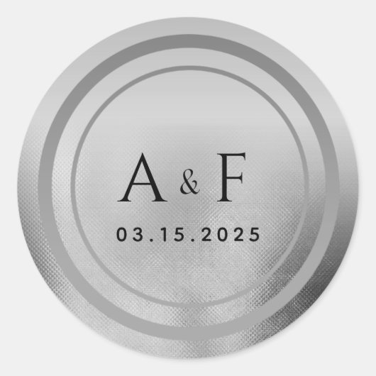 Silver Foil Monogram Wedding Classic Round Sticker (Voorkant)