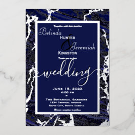 Silver Foil & Navy Blue 5" x 7" Folie Uitnodiging
