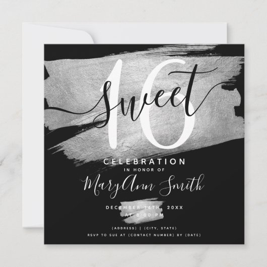 Silver Foil Paint Sweet 16th Birthday Black Kaart (Voorkant)