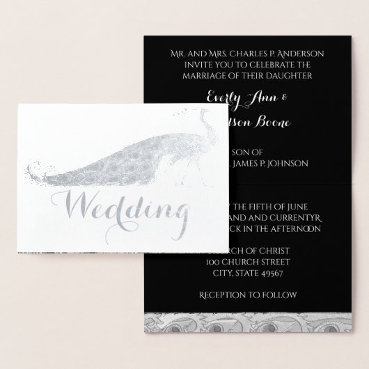 Silver Foil Peacock Typographie Mariage Invitation (Affichage)