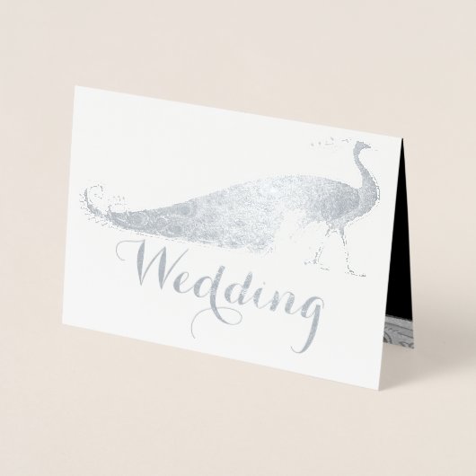 Silver Foil Peacock Typographie Mariage Invitation (Devant)
