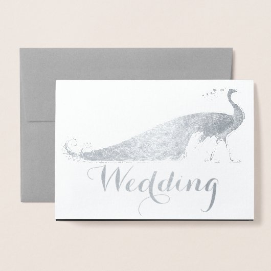 Silver Foil Peacock Typographie Mariage Invitation (Devant avec enveloppe)
