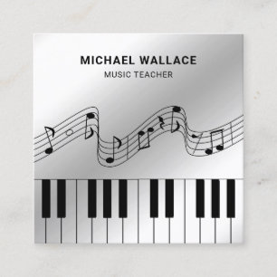 Silver Foil Piano Keyboard Musicien Pianist Vierkante Visitekaartje