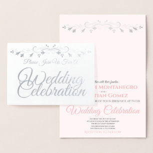 Silver Foil Pink & Grey Elegant Wedding Invitation Folie Kaarten