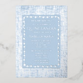 Silver Foil Quinceañera Invitation Dusty Blue (Recto)