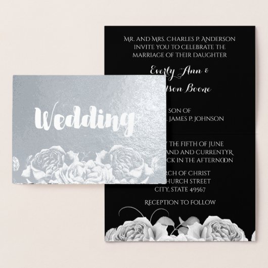 Silver Foil Roos Typografie Bruiloft Uitnodigingen (Display)