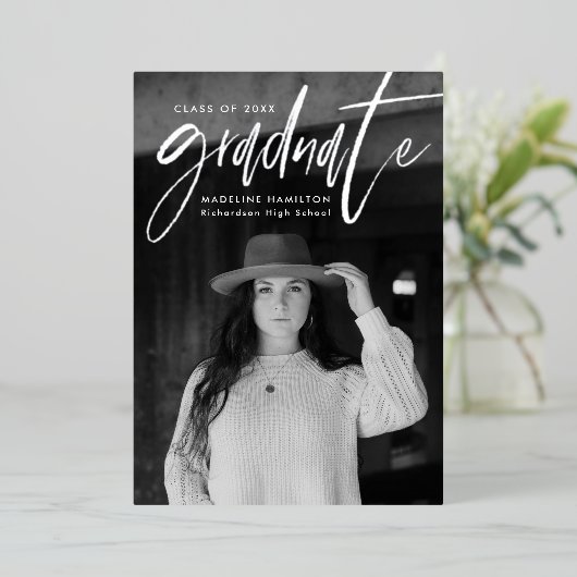 Silver Foil Script 4 Faire-part de graduation phot (Debout devant)