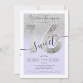 Silver foil script glitter paars Sweet 16 foto Kaart (Voorkant)