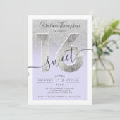 Silver foil script glitter paars Sweet 16 foto Kaart (Staand voorkant)