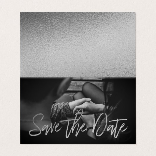 Silver Foil Script Photo Save the Date Card Visitekaartjes (Buitenkant ongevouwen)