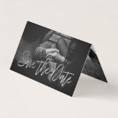 Silver Foil Script Photo Save the Date Card Visitekaartjes (Voorkant)