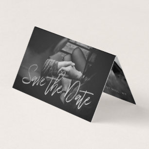 Silver Foil Script Photo Save the Date Card Visitekaartjes