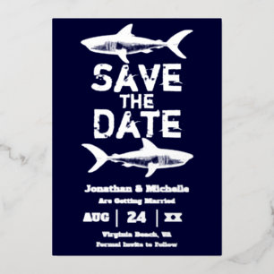 Silver Foil Shark Beach Save the Date Folie Uitnodiging